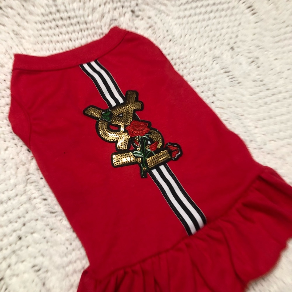 Fashion letters M dog pink dress fashion Luxury pet red stripes fancy special